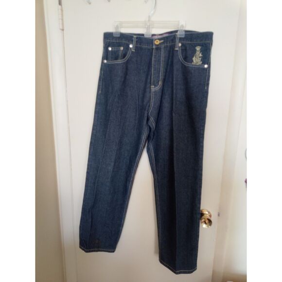 Vintage Christian Audigier Jeans Men's 38x30 Dark Wash Wide Leg - Picture 2 of 2